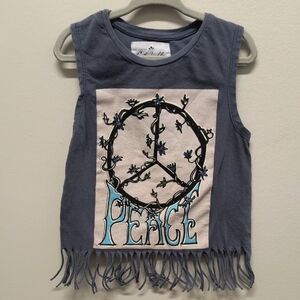 Cleobella Peace Graphic Fringe Kids Tank Top - Blue and White